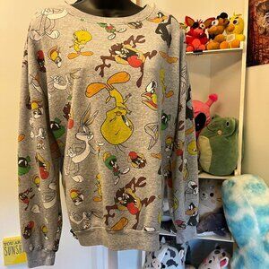 Looney Tunes Men’s XL Gray Crewneck Sweatshirt Bugs Bunny Tweety Daffy Vintage